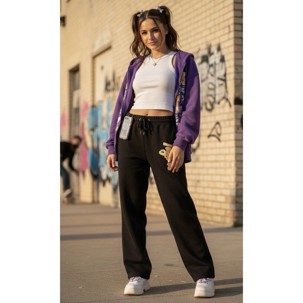 Y2K 2000s Women’s Grunge Flared WideLeg Black Sweatpants XL